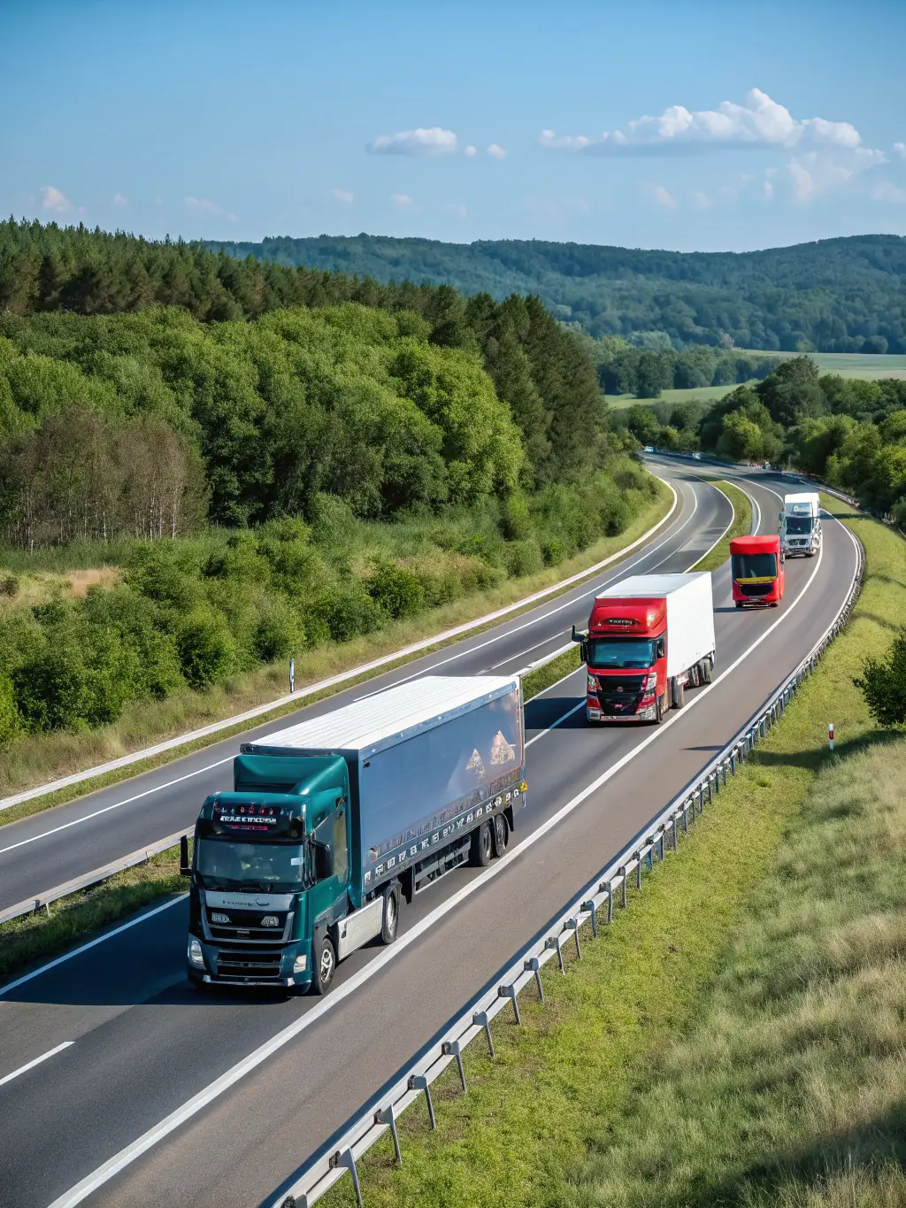A fleet of trucks branded with the Clearical Investment Limited logo, transporting goods on a highway, demonstrating their haulage services.